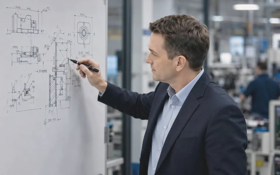 Symbolbild: Ingenieur skizziert ein Konzept am Whiteboard